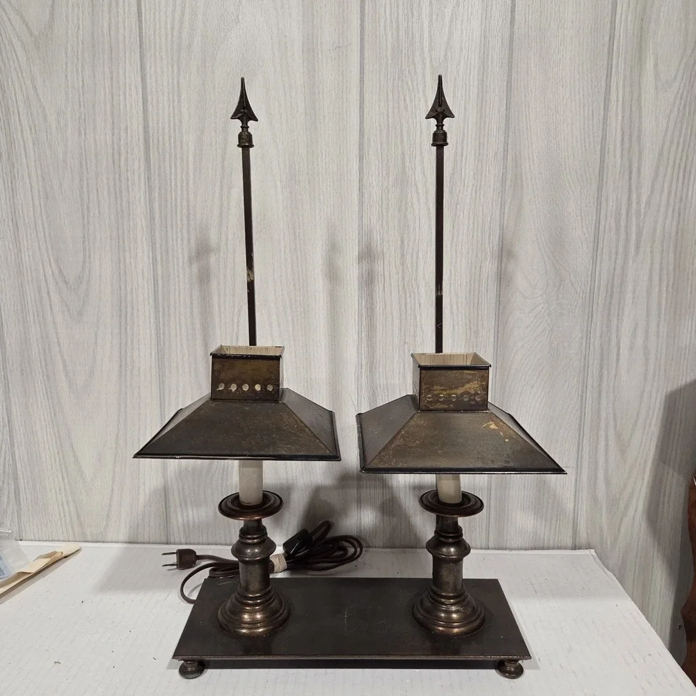 French Bouillotte XVI Tole Desk Table Lamp Mid Century Hand Painted 20